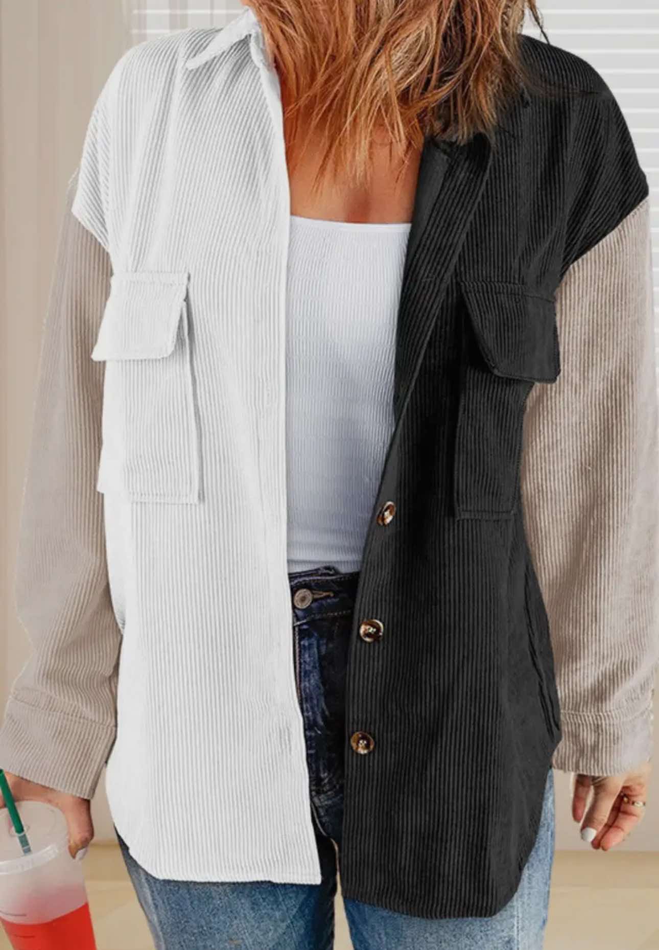 Contrast Shirt Shacket Comfy Button Up