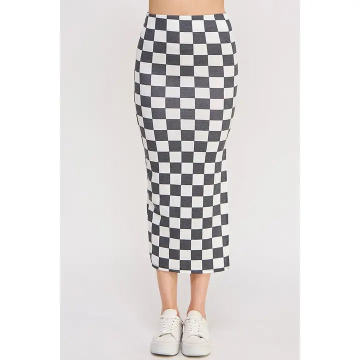 Hi-Waist Checkered Midi Pencil Skirt w/ Side Slit ALL SIZES